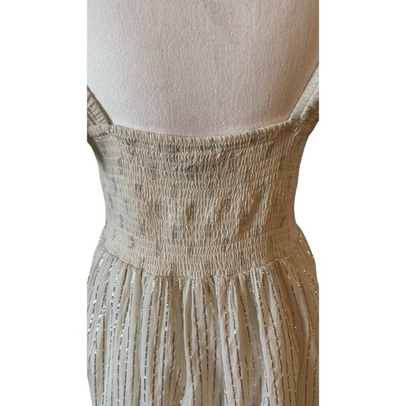 NAOO Nation Ak White Maxi Dress Peasant Boho Eyelet Tiered Shimmer Size M - Picture 3 of 8